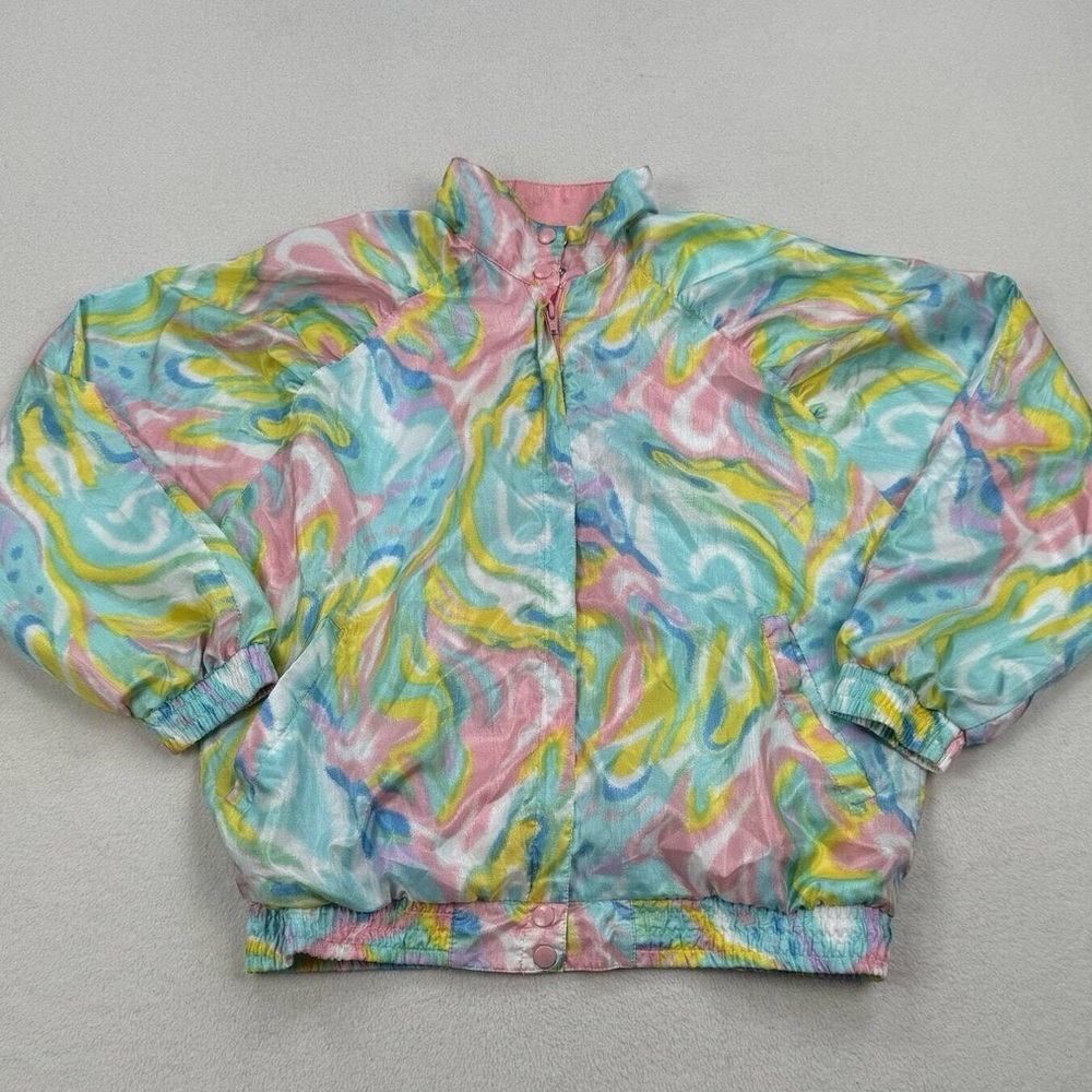 Vintage Pastel Psychedelic Windbreaker 90s Y2K Swirl Jacket Medium unisex Bocoo - Picture 4 of 15